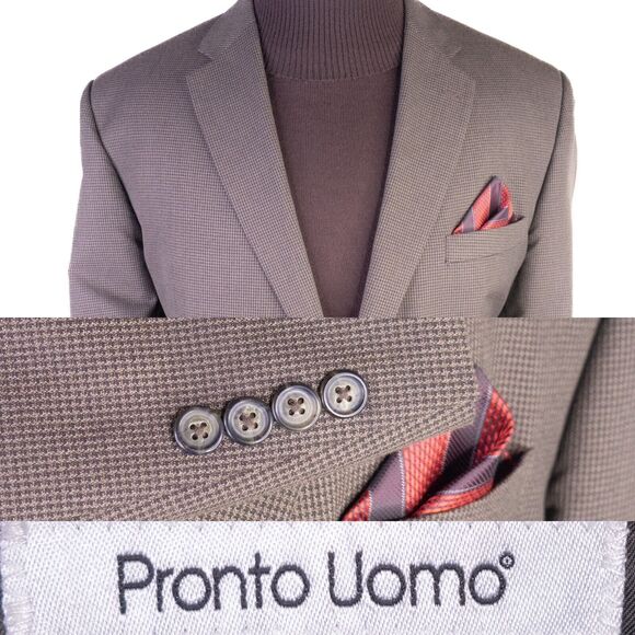 Pronto Uomo Men's Sport Coat Blazer Jacket Two Button Houndstooth Brown 46R EUC - Picture 1 of 13